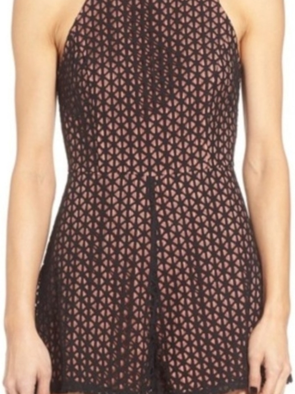 Astr Black Geometric Lace Halter Camisole with Pink Lining